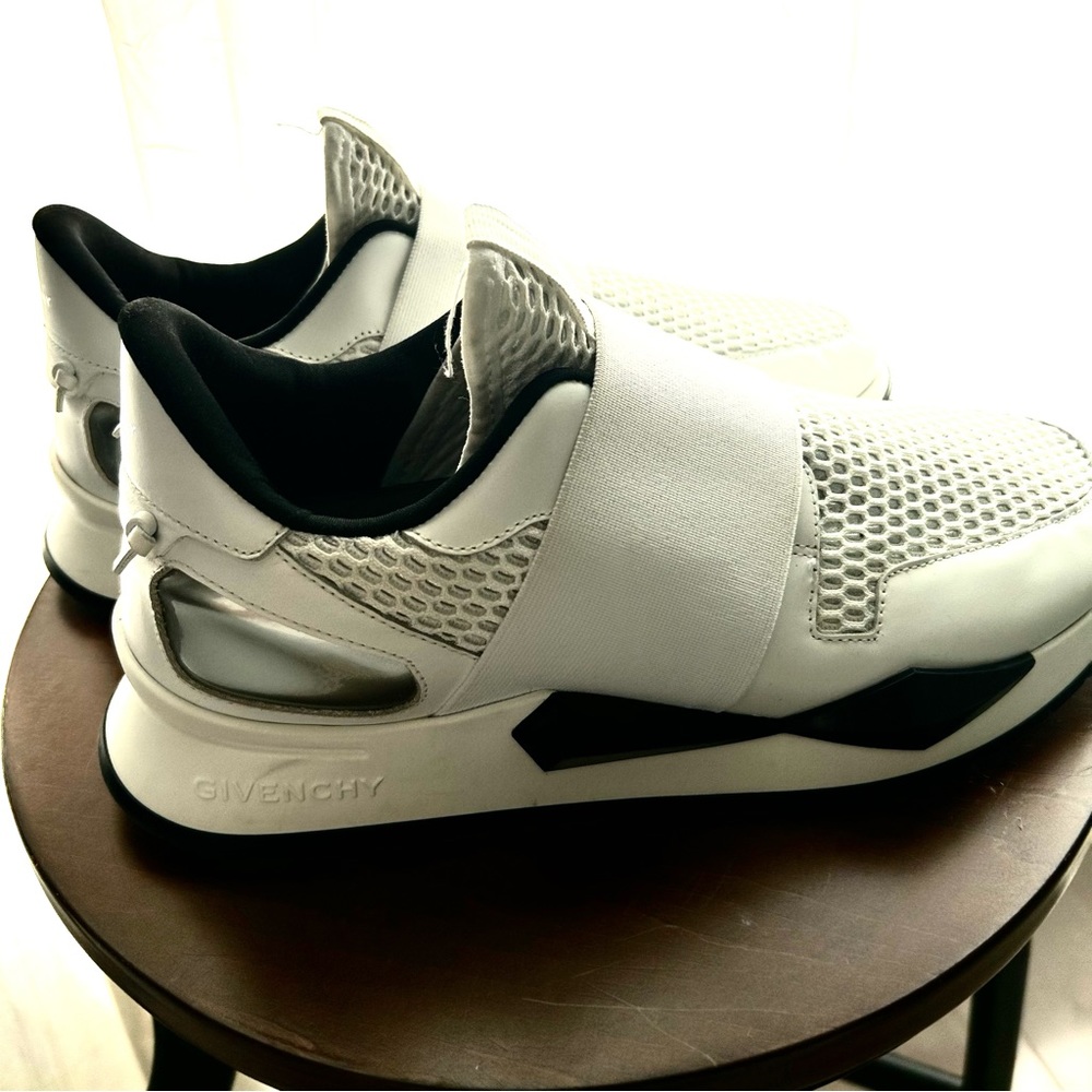 White and Black Givenchy Stretch-Mesh Slip On Sneakers - Picture 12 of 16
